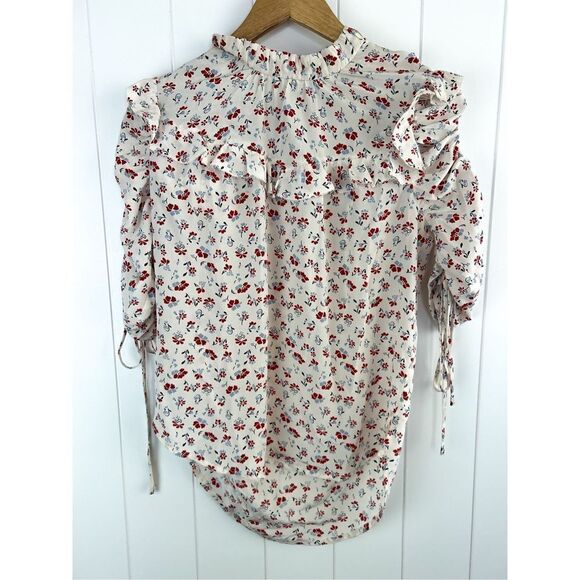 Veronica Beard Howell Floral-print Silk Ruffle‎ Top In White Blouse 4 $395 - Picture 6 of 14